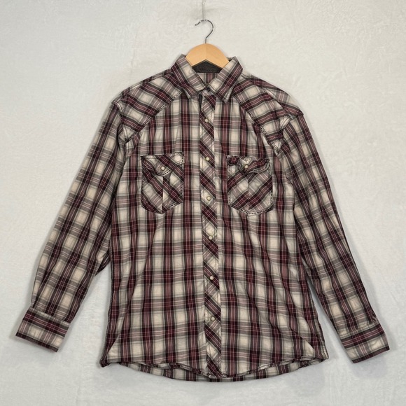 Cowboy Legend Other - Cowboy Legend Maroon Plaid Western Snap Long Sleeve Shirt Large